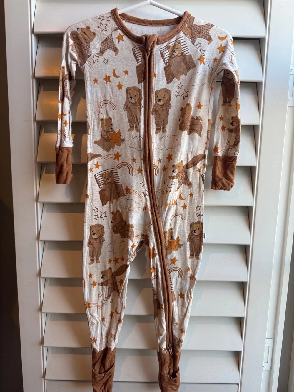 Little Sleepies Cream and Brown Bear Print Footed One-Piece